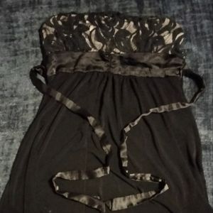 Black and beige mesh halter top with bow tie